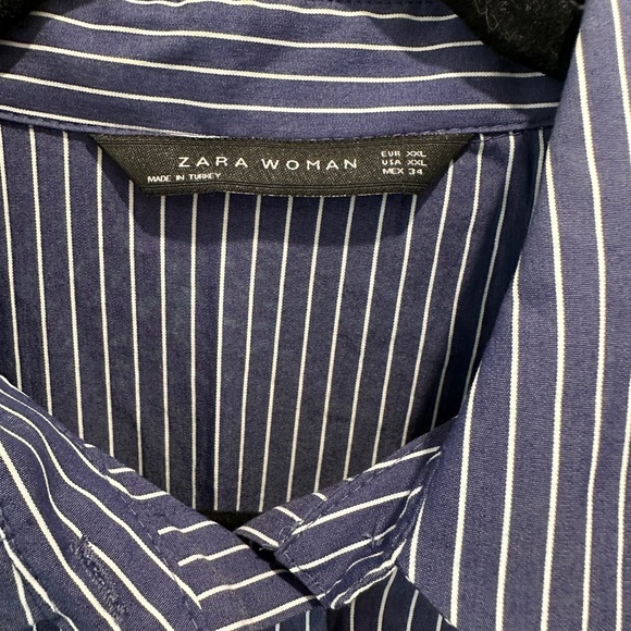 Zara Striped Blue Button-Up Dress size XXL puff sleeve tunic - Picture 7 of 16